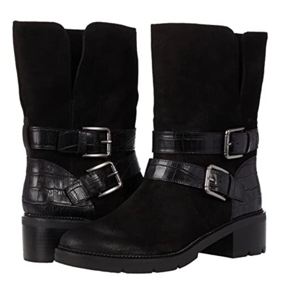 Donald J Pliner Boot Black Suede & Leather Saraya Boot Sz 6 NWOT